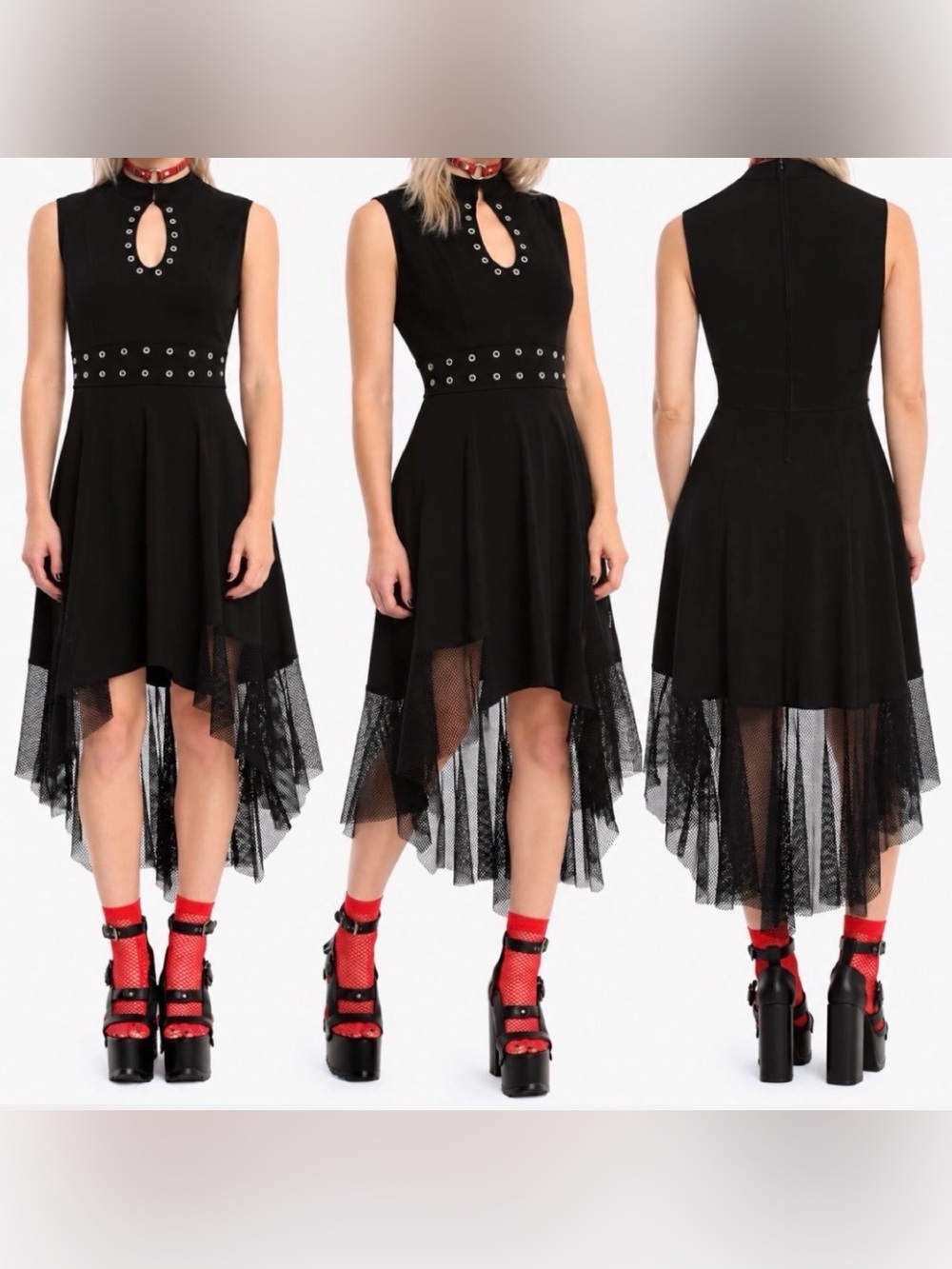 Tripp Grommet Keyhole Mock Neck Fit & Flare Dress